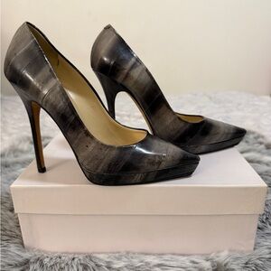 Jimmy Choo Grey Eel Platform Stiletto Heels 37